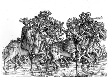 Deset hudebníků s trubkami, z triumfálního průvodu císaře Maxmiliána I., kolem roku 1517